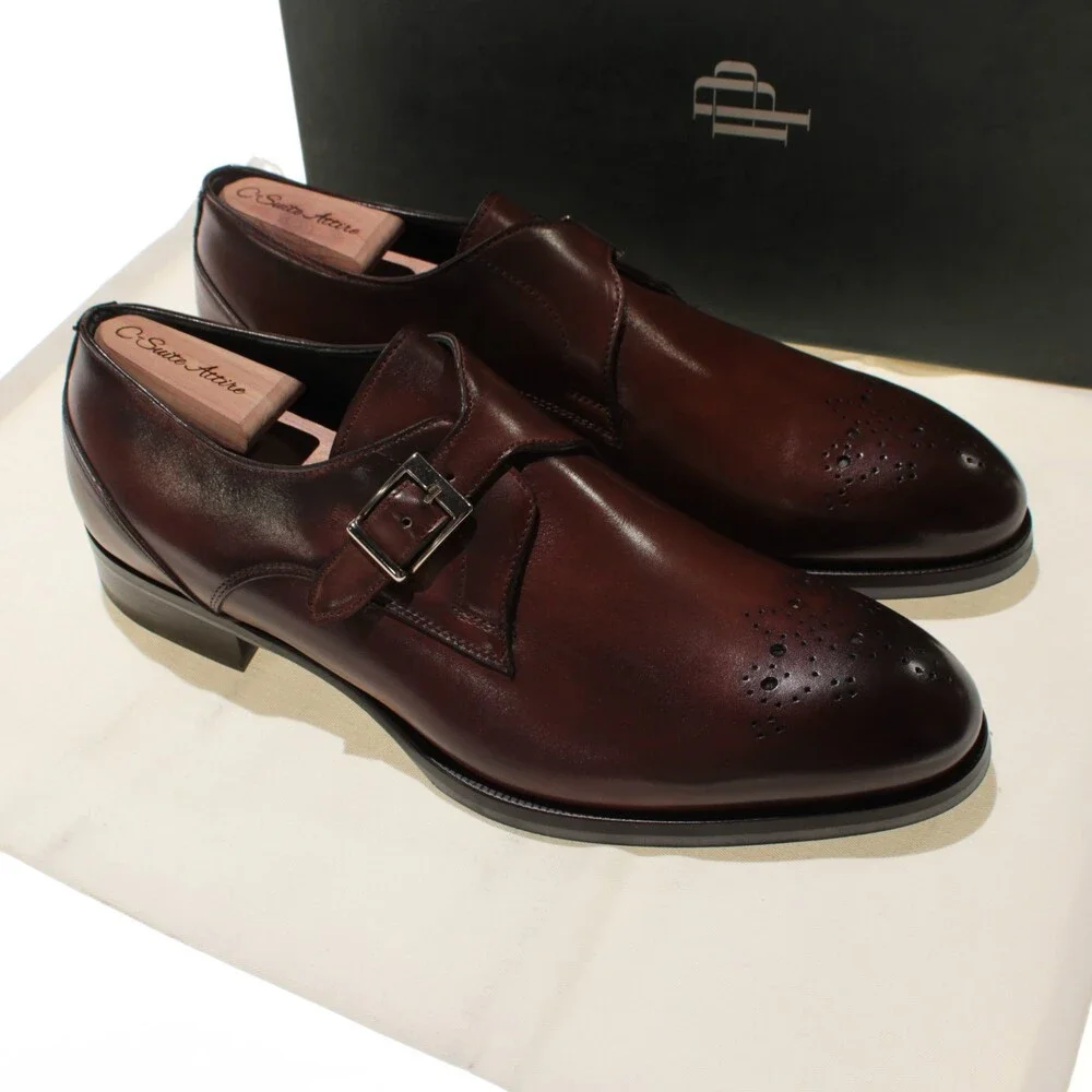 Pastori NWB Single Monk Strap Dress Shoes Size 9.5 US in Whiskey Brown Leather